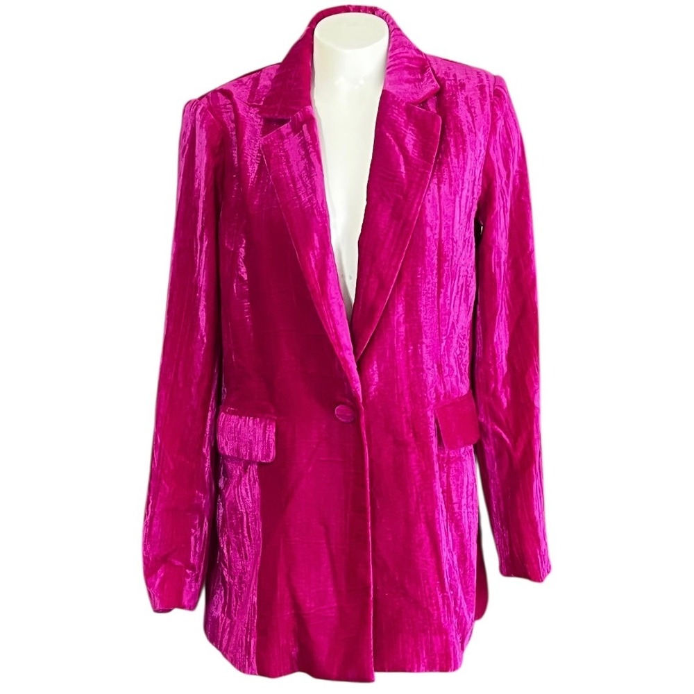 Cider Pink Velvet Crushed Texture Single Button Blazer Jacket Size S